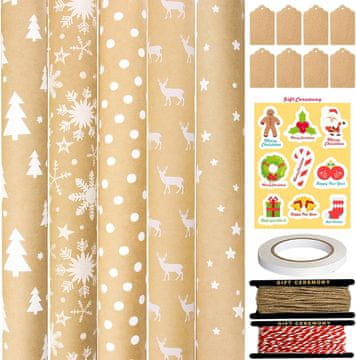 shumee Božični papir za zavijanje daril 43 cm x 3 m, komplet 5 kosov, rjave barve