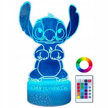 shumee Nočna lučka Lilo and Stitch STICH 16 LED 3D za otroke + daljinski upravljalnik