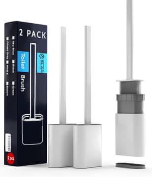 shumee Silikonska straniščna ščetka s stojalom in stenskim nosilcem, bela, komplet 2 kosov