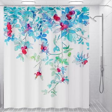 shumee Zavesa za tuš iz blaga 180 x 200 cm z rdečimi rožami