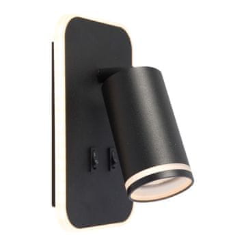 shumee Moderna stenska svetilka, premična, črno stikalo, 1xGU10 10W + LED 6W za branje, PIPE Milagro