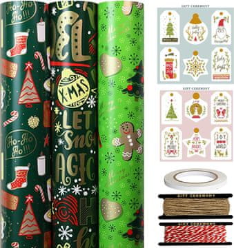 shumee Božični papir za zavijanje daril, 3 rolice 43 cm x 3 m