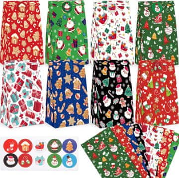 shumee Papirnate darilne vrečke za božične praznike z nalepkami, komplet 54 kosov
