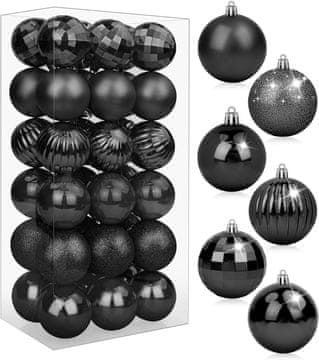 shumee Božični okraski za drevo, komplet črnih, 36 kosov