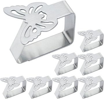 shumee Sponke za prt, tekači za mizo, jeklene sponke, komplet 8 kosov, srebrni metuljčki