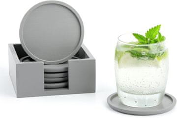 shumee Okrogli podstavki za kozarce in skodelice iz bambusa, komplet 6 kosov, sivi