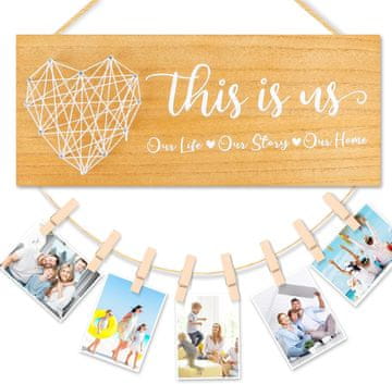 shumee Viseča foto tabla, lesen organizator, 14x34cm, angleščina