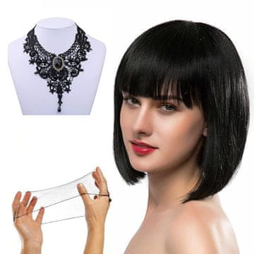 shumee Kostumska preobleka lasulja z ogrlico paž pričeska s frufrujem