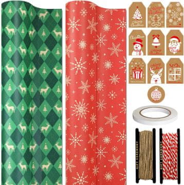 shumee Darilni papir za zavijanje daril, božično-dekorativni, 0,43x15 m, 2 kosa.