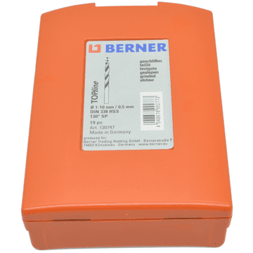 Berner KOMPLET SVEDROV BERNER HSS DIN 338 TOPLINE 19 DELNI 1-10 mm V KOVČKU