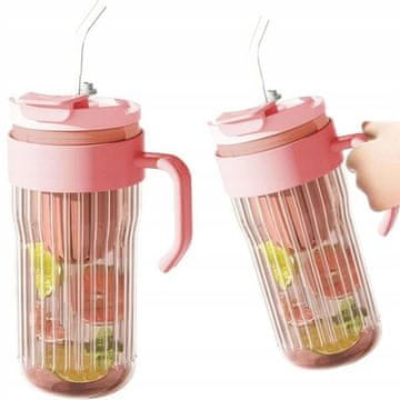 eCarla ECARLA Rebrasta steklena skodelica s slamico in slamico 550 ml roza CUP12R