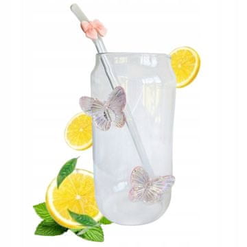 shumee ECARLA visok kozarec s slamico Metuljček vrtnica 500ml SZK163