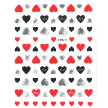 shumee Nalepka za nohte rdeče-srebrni srčki ZD4214