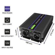 Qoltec Monolith 3000 MS valovni pretvornik napetosti | 12 V na 230 V | 1500/3000 W | USB