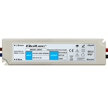 shumee Qoltec LED stikalni napajalnik IP67 | 100 W | 12 V | 8,3 A | Vodoodporen | Bel