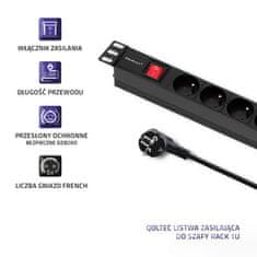 Qoltec PDU podaljšek za 19'' RACK | 1U | 16A | 6xFRENCH | 2m