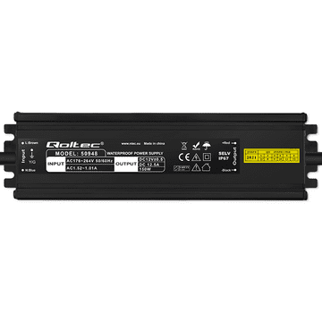 Qoltec LED stikalni napajalnik IP67 | 150 W | 12 V | 12,5 A | Vodoodporen | Črne barve