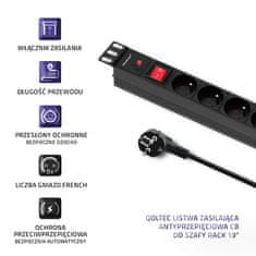 shumee Qoltec PDU podaljšek z zaščito pred preobremenitvijo za 19" RACK | 1U | 16A | 8xFRENCH | 2m
