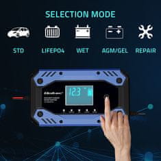 shumee Qoltec pametni polnilnik za STD AGM GEL LiFePO4 baterije | Usmernik s funkcijo popravila | 12–24 V | 10 A | LCD | 9-stopenjsko polnjenje