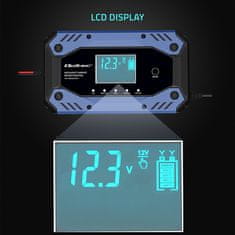 shumee Qoltec pametni polnilnik za STD AGM GEL LiFePO4 baterije | Usmernik s funkcijo popravila | 12–24 V | 10 A | LCD | 9-stopenjsko polnjenje