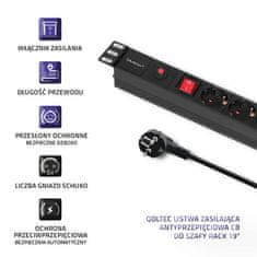 Qoltec PDU podaljšek z zaščito pred preobremenitvijo za 19" RACK | 1U | 16A | 6xSCHUKO | 2m