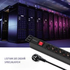 Qoltec PDU podaljšek za 19'' RACK | 1U | 16A | 6xSCHUKO | 2m