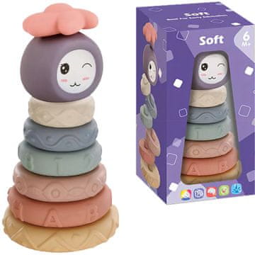 shumee MEHKE SENZORNE KOLE BARVITA SESTAVANKA PIRAMIDNI STOLP 8 OBROČEV 20 CM