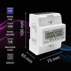 Qoltec Trifazni elektronski števec | Števec porabe energije za DIN letev | 400 V | 100 A | LCD | 4P