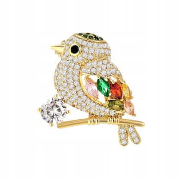 shumee Broška PINETS Bird Sparrow, pozlačena s 14K zlatom