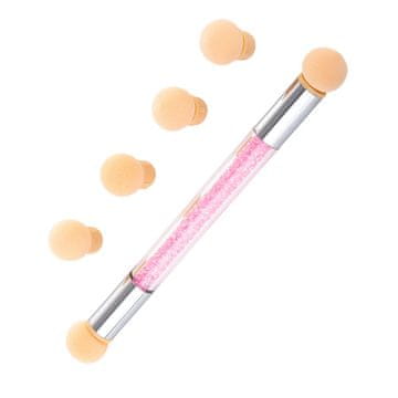 shumee Dvostranski čopič za ombre in nail art z okrasnimi kamni, roza