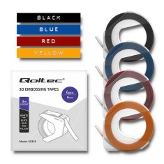 shumee Komplet 4 3D trakov Qoltec za DYMO Omega Embosser | 9 mm * 3 m | 4 barve | samolepilni