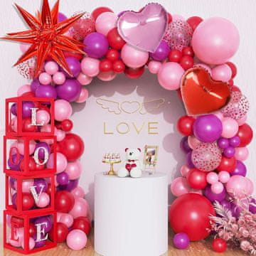 shumee Stenska dekoracija z baloni za rojstni dan z ljubezensko tematiko, komplet 142 kosov