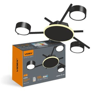 VIDEX Moderna črna stropna svetilka 46 cm 3xGX53 30W z 9W LED osvetlitvijo ozadja, topla barva Videx