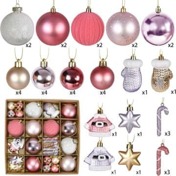 shumee Božične kroglice v srebrni in roza barvi, komplet 40 kosov