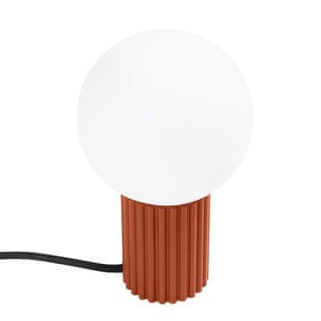 SOLLUX lighting Moderna namizna svetilka, rdeča oker, utorjeno ohišje, bela steklena krogla, stikalo za hodnik, dnevno sobo, 1xG9 8W, HALO Sollux Lighting