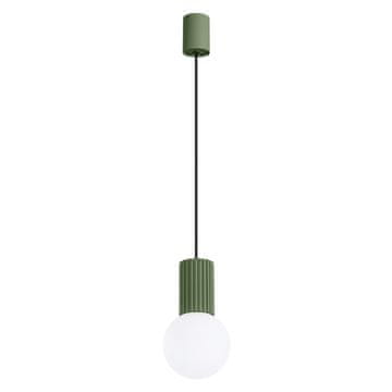 SOLLUX lighting Moderna viseča svetilka, olivno zelena, rebrasto steklo, bela krogla, za dnevno sobo, jedilnico, nad mizo, 1xG9 8W, HALO Sollux Lighting