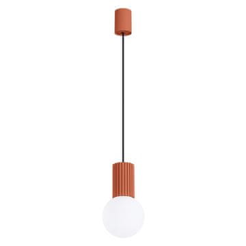 SOLLUX lighting Moderna oker rdeča viseča svetilka iz žlebljenega stekla z belo kroglo za dnevno sobo, jedilnico, nad mizo, 1xG9 8W HALO Sollux Lighting