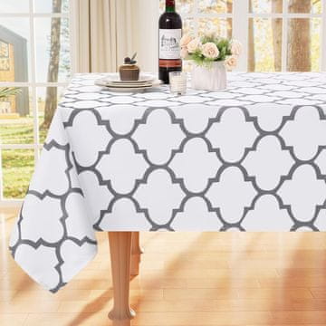 shumee Pravokotni prt 140x220 cm vodoodporen bel geometrijske oblike