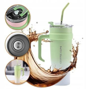 shumee Termo vrček ECARLA z ročajem in slamico 1200 ml, barva mete BD23ZIE