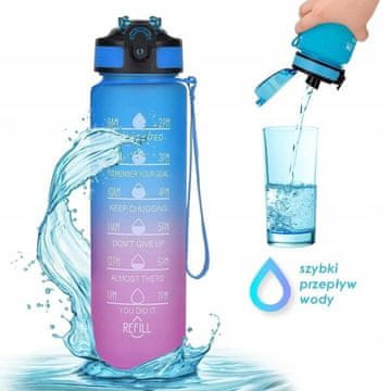 shumee Steklenica za vodo ECARLA z merilno skodelico in slamico 1l ombre modra s fuksijo BD18