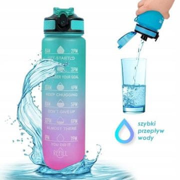 shumee Steklenica za vodo ECARLA z merilno skodelico in slamico 1l ombre zelena z roza BD19