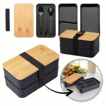 shumee ECARLA Bambusova škatla za malico 18,5 x 10,5 x 9,3 cm z jedilnim priborom PJM43