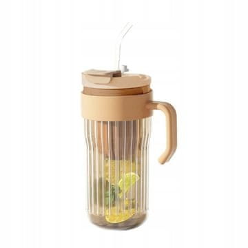 shumee ECARLA steklen vrček z žlebljenim steklom, cedilom in slamico 550 ml rjave barve CUP12BR