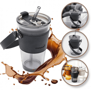 shumee ECARLA barvna steklena skodelica s slamico in zapiralom 480 ml Grafit CUP09GRAF