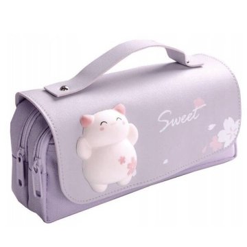 shumee ECARLA večnamenska peresnica/torba z dvema predelkoma z vijolično mačko PR14FIO