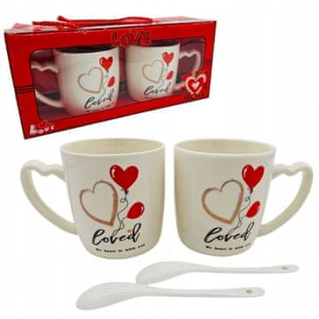 eCarla Komplet 2 skodelic ECARLA s prostornino 300 ml in žličkami v okrasni škatli za Valentinovo KB24
