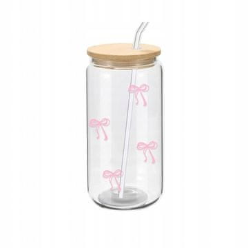 shumee ECARLA kozarec s slamico in bambusovim pokrovčkom 500 ml Roza pentlje SZK131