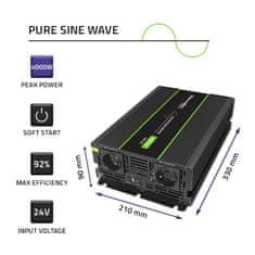 Qoltec Monolith pretvornik napetosti | 2000 W | 4000 W | 24 V do 230 V | Pure Sinus