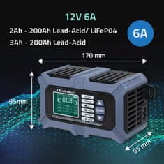 shumee Qoltec Inteligentni mikroprocesorski polnilnik s testerjem baterij in funkcijo popravila 12V | 6A | LCD | Polnilnik baterij AGM LiFePO4 GEL