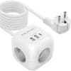Qoltec 6-v-1 podaljševalni napajalnik v kocki z osvetljenim stikalom | 3x AC | 2x USB | 1x USB-C PD 20W | Bela | 2 m kabel